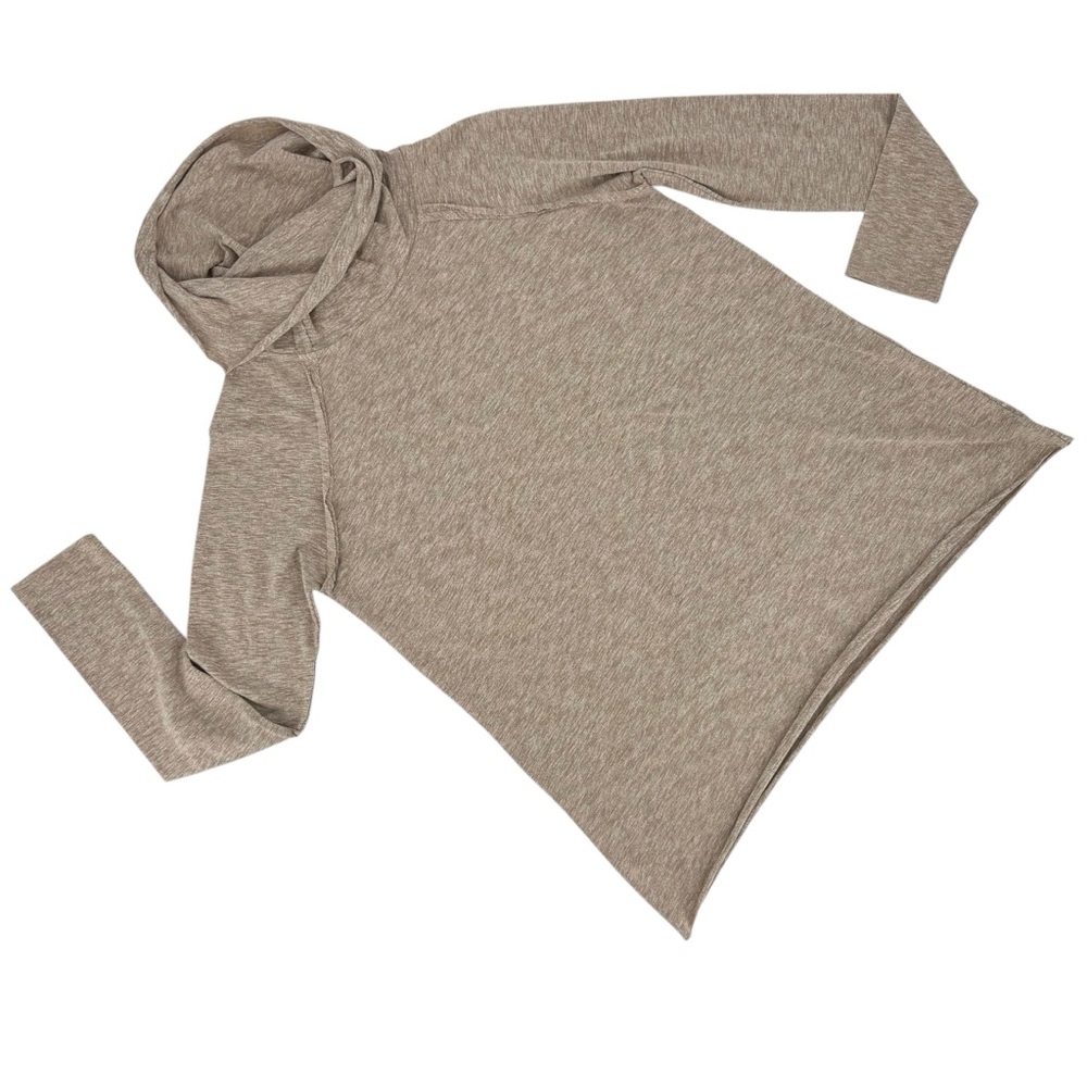 L Love Beige Slub Knit Long Sleeve Asymmetrical Cowl Neck Tee, Large